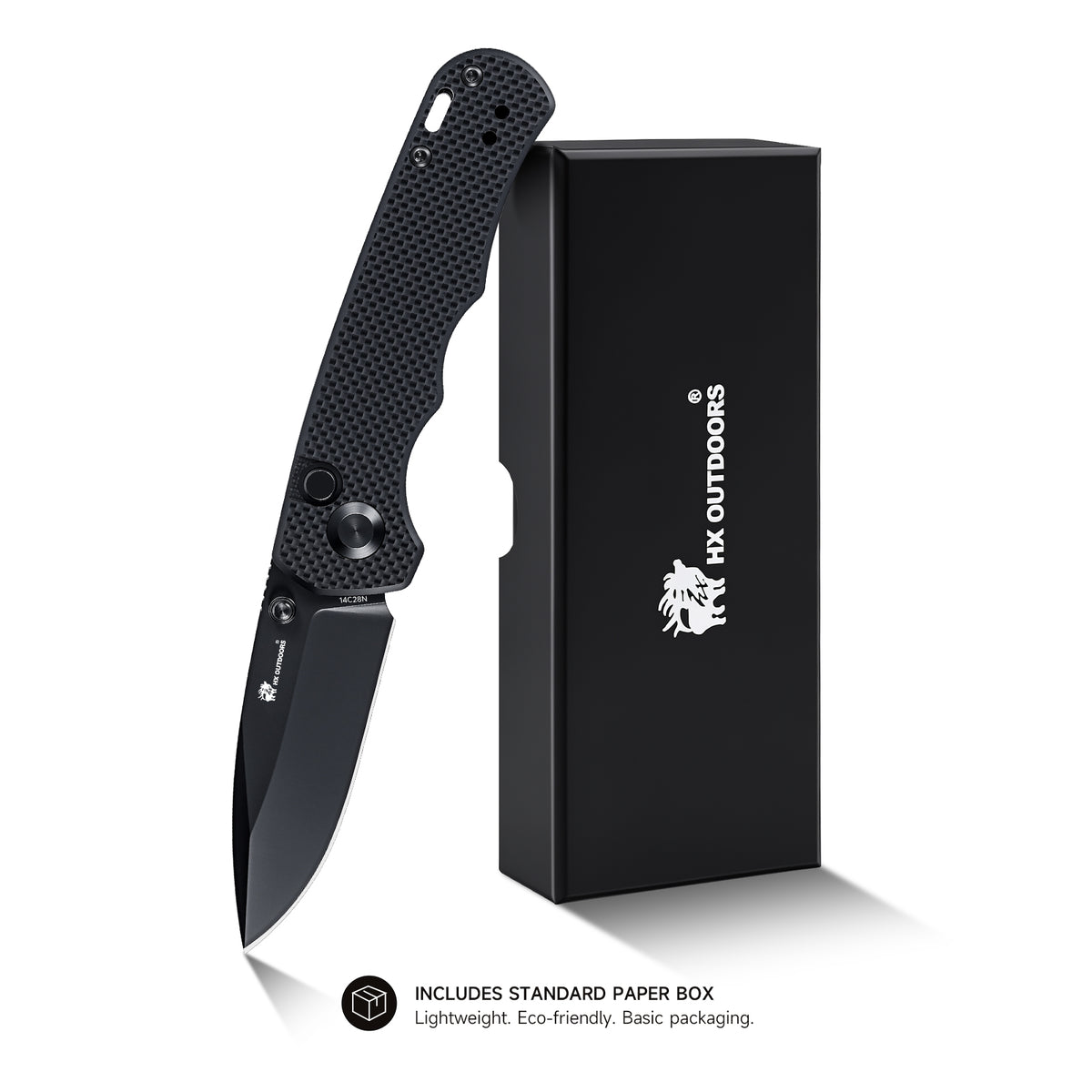 SCOUT | Pocket Knife | Button Lock | 2.68" 14C28N Black Blade | Black G10 Handle | HX OUTDOORS ZD-127B-S