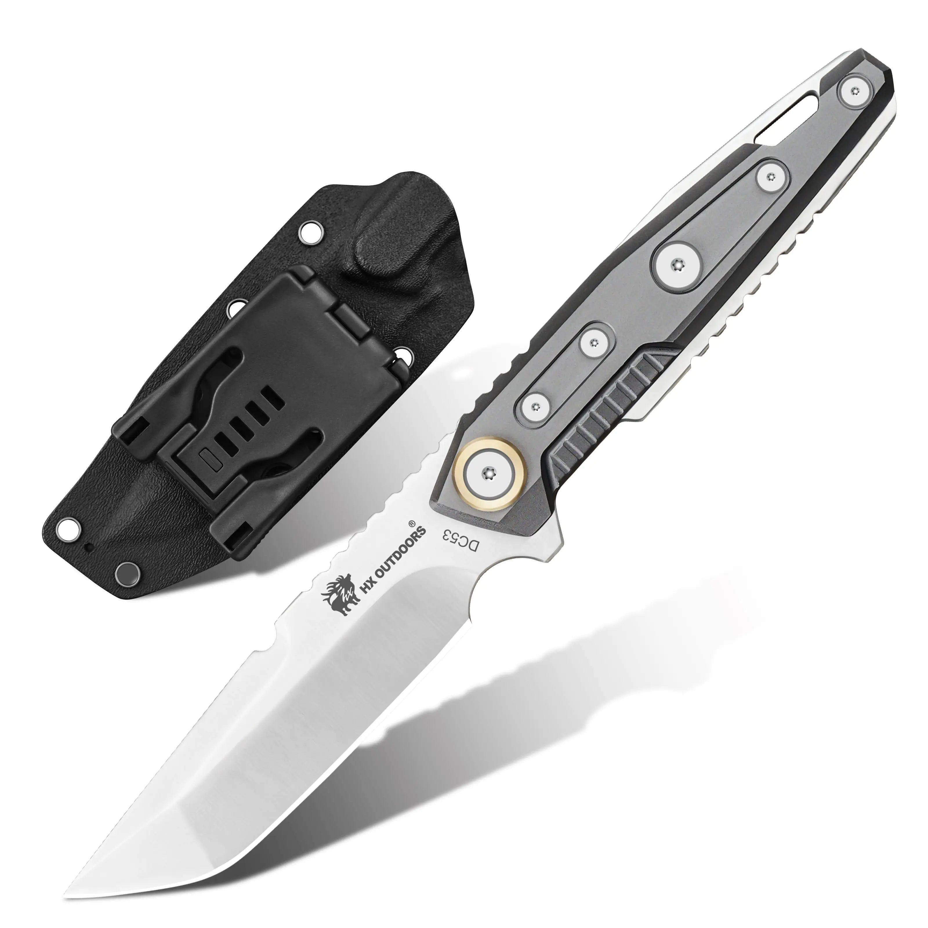 Fixed Blade HX OUTDOORS 3.86" DC53 Gray Aluminum Handle MECHTITAN Fixed Blade Knife Sharp Camping Survival Hiking Knives D-220A from HX OUTDOORS