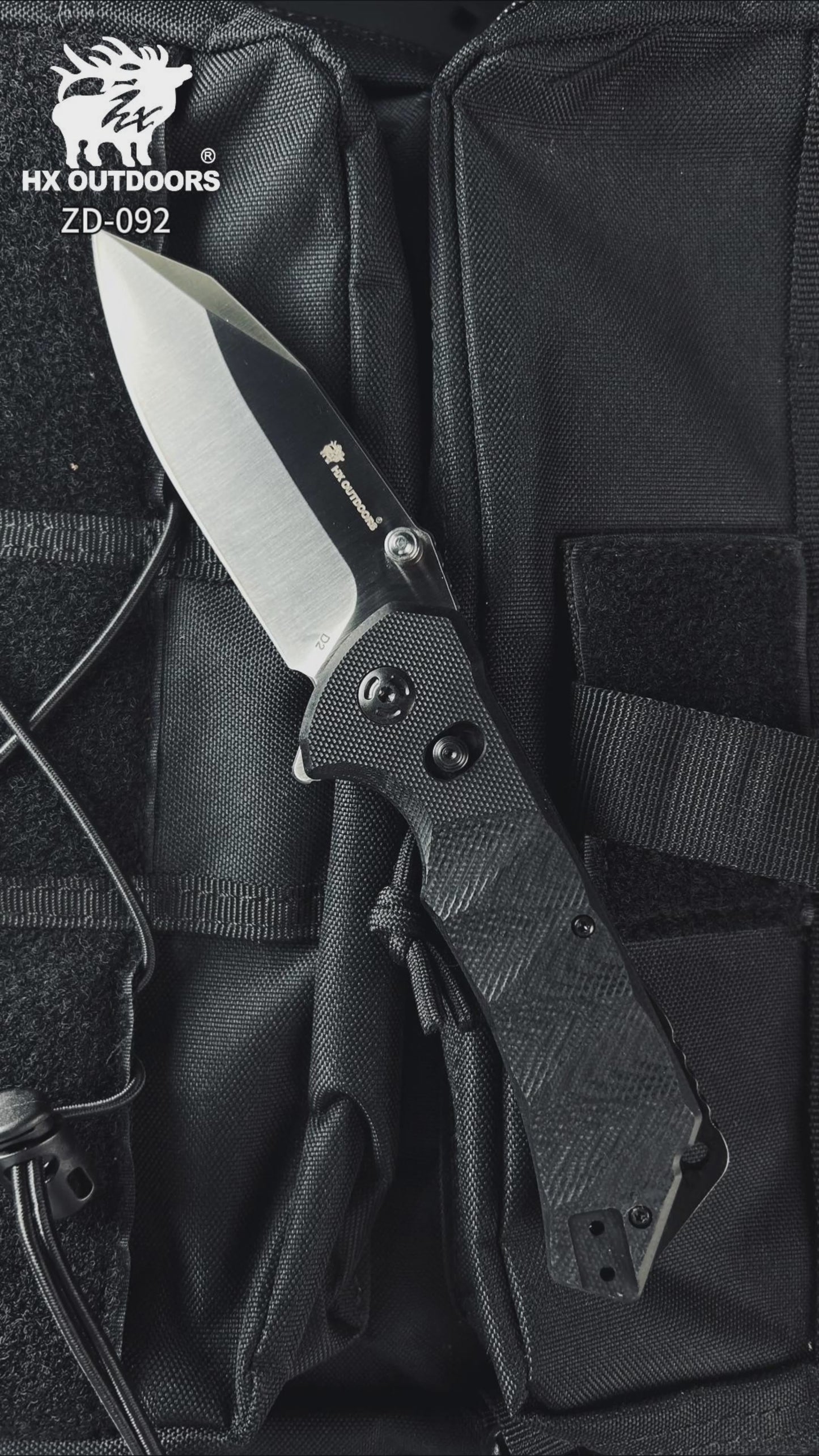 HX OUTDOORS WATERBIRD  | Pocket Knife | Crossbar Lock | 3.46" D2 Blade | Black G10 Handle | ZD-092