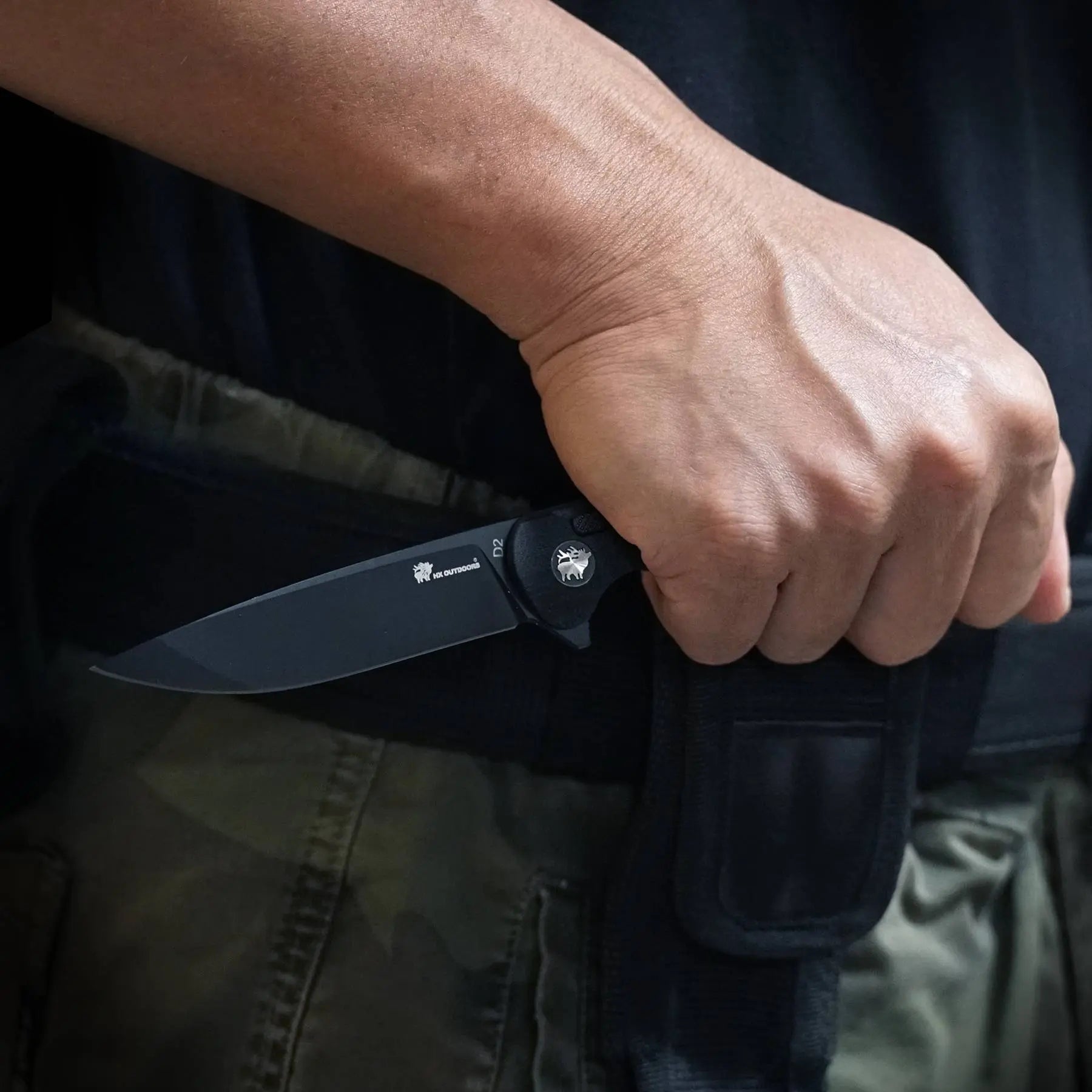 Pocket Knife HX OUTDOORS DARK MASTER 3.15" D2 G10 BUTTON LOCK Tactical Folding Knife Camping, Hunting, And Outdoors ZD-112B from HX OUTDOORS
