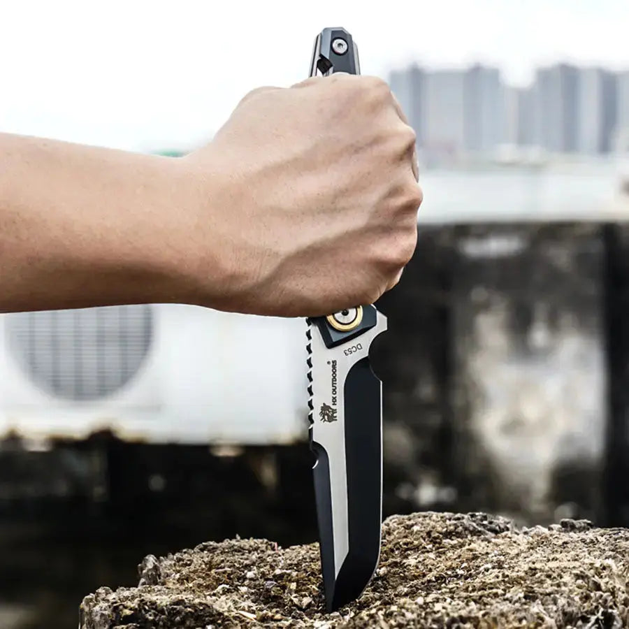 Fixed Blade HX OUTDOORS 3.86" DC53 Black Aluminum Handle MECHTITAN Fixed Blade Knife Sharp Camping Survival Hiking Knives D-220B from HX OUTDOORS