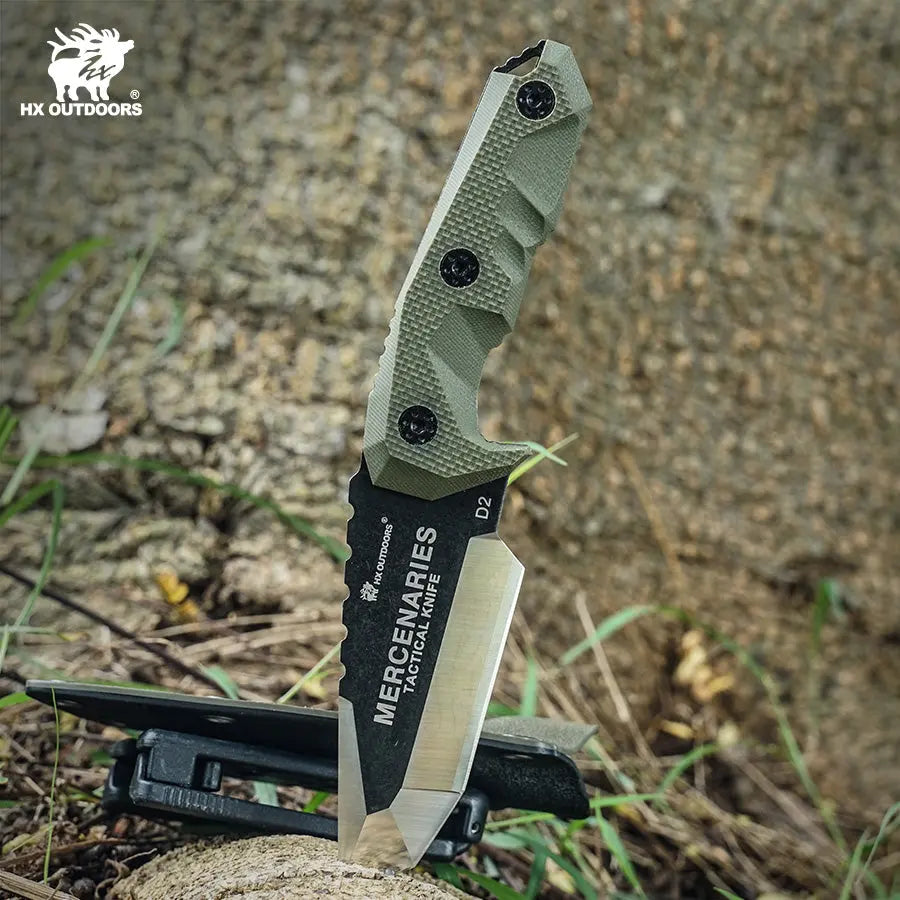 MINI MERCENARY D2 Fixed Blade | Brown G10 EDC Camping Knife – HX
