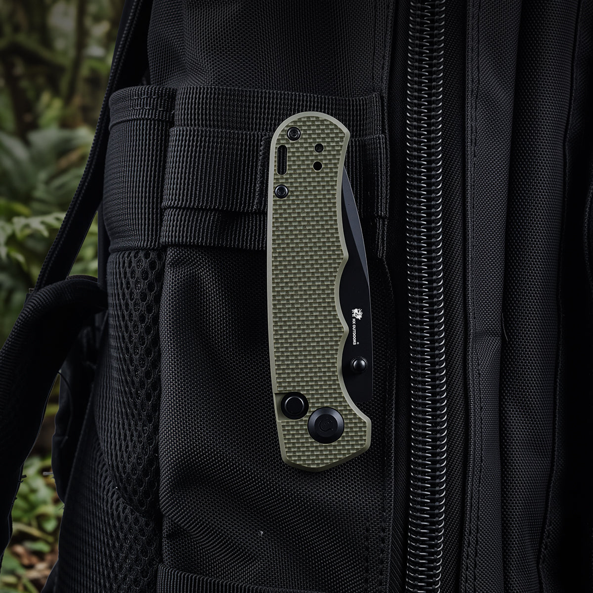 SCOUT | Pocket Knife | Button Lock | 2.68" 14C28N Black Blade | Military Green G10 Handle | HX OUTDOORS ZD-127A-S