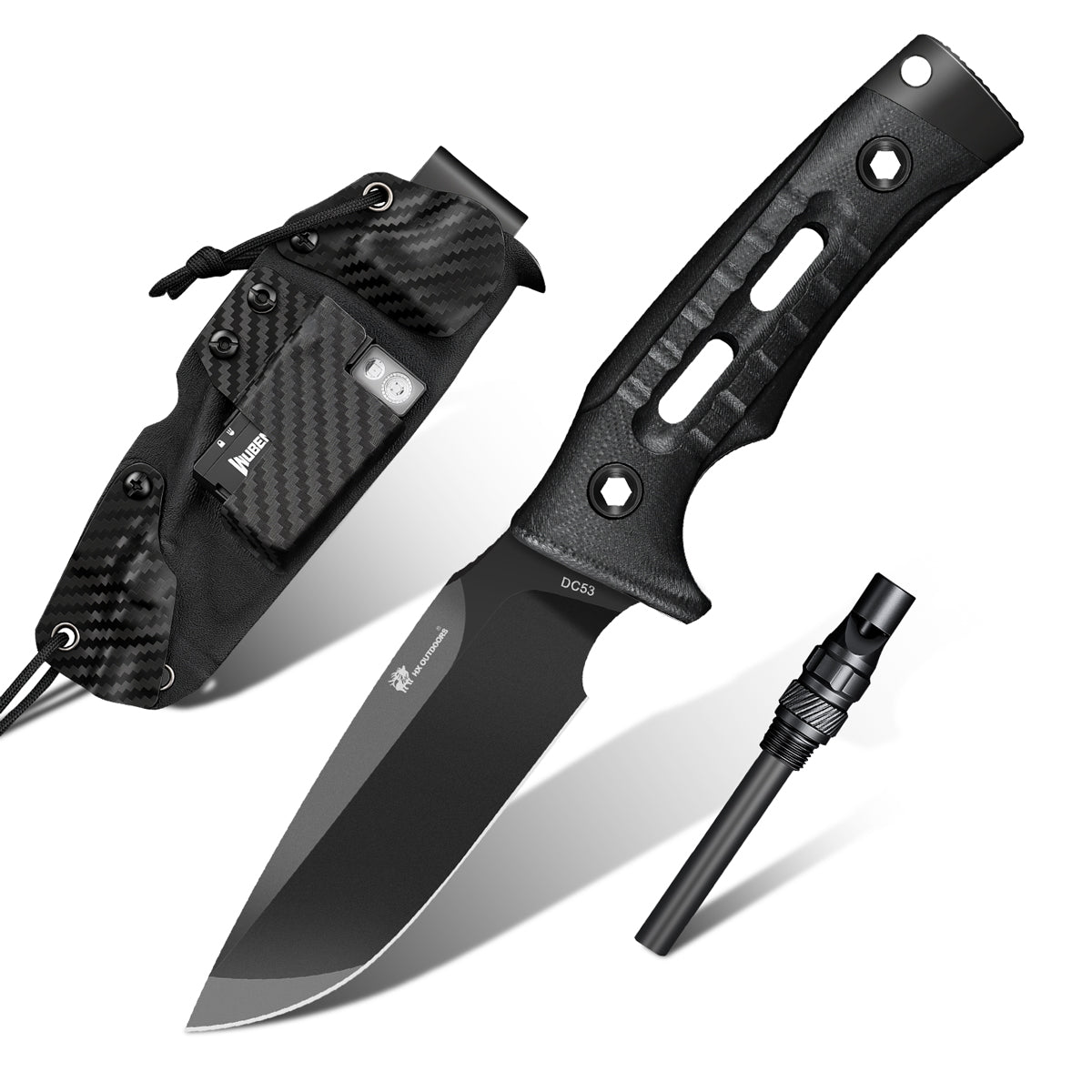 ROCK APEX DC53 Fixed Blade | Black G10 Tactical Flashlight Set EDC