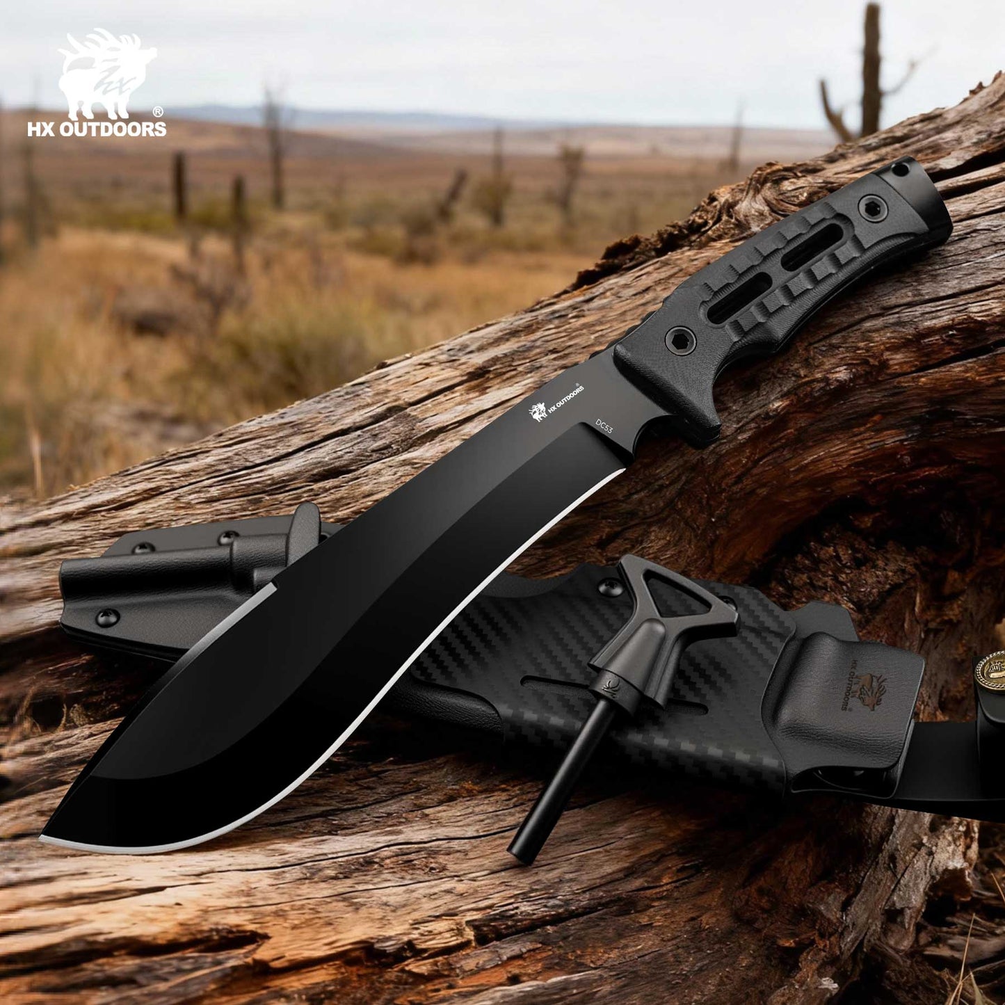 HX OUTDOORS ROCK APEX | Machete | 8.07" DC53 Blade | G10 Composite Fiber Handle | D-347 ROCK APEX
