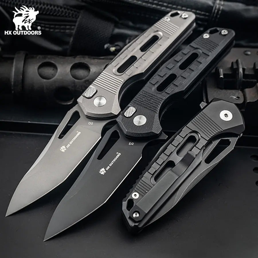 Pocket Knife HX OUTDOORS REINFORCED ROCK ONYX 2.87" D2 G10 BUTTON LOCK Tactical Folding Knife  Camping, Hunting, And Outdoors ZD-104B-S from HX OUTDOORS