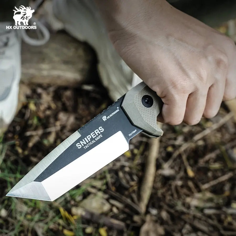 Fixed Blade HX OUTDOORS M.E. 3.54" 7Cr17 Brown G10 Handle SNIPERS Tanto Full Tang Fixed Blade  Hunting Knife Survival Kit Survival Gear Tactical Gear D-183 from HX OUTDOORS