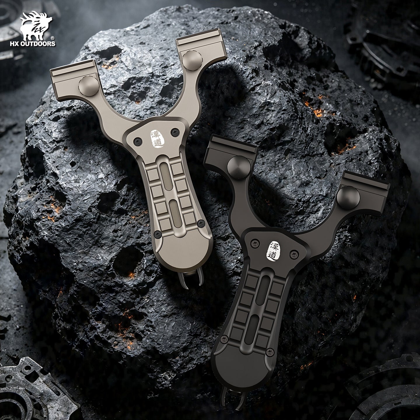 ACCURION Folding Slingshot | 4.33" Overall Length | Black Aluminum | HX OUTDOORS EDC-112B
