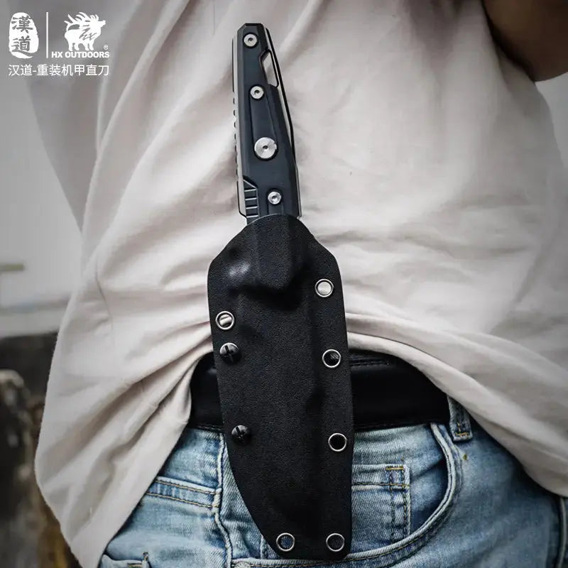 Fixed Blade HX OUTDOORS 3.86" DC53 Black Aluminum Handle MECHTITAN Fixed Blade Knife Sharp Camping Survival Hiking Knives D-220B from HX OUTDOORS