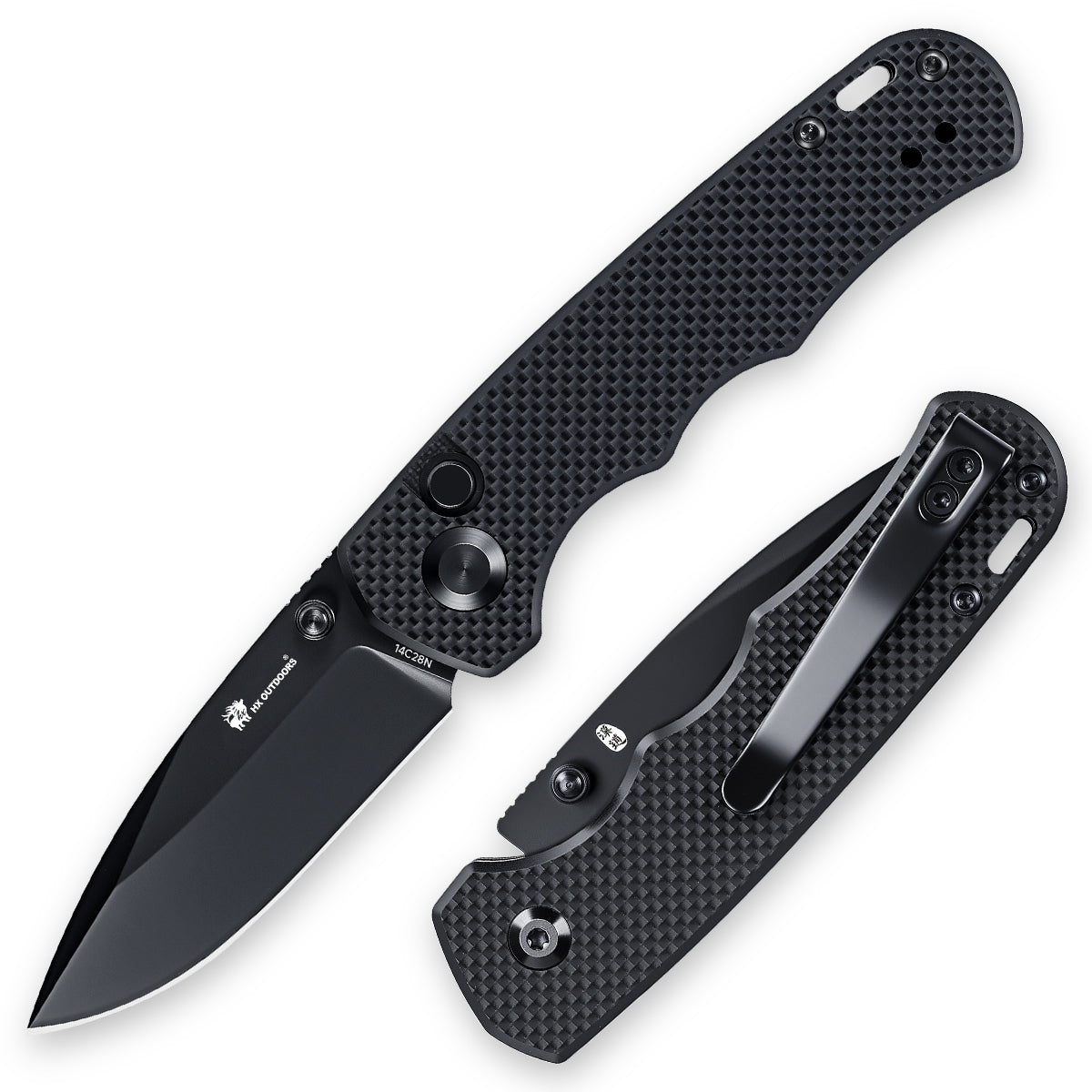 SCOUT | Pocket Knife | Button Lock | 2.68" 14C28N Black Blade | Black G10 Handle | HX OUTDOORS ZD-127B-S