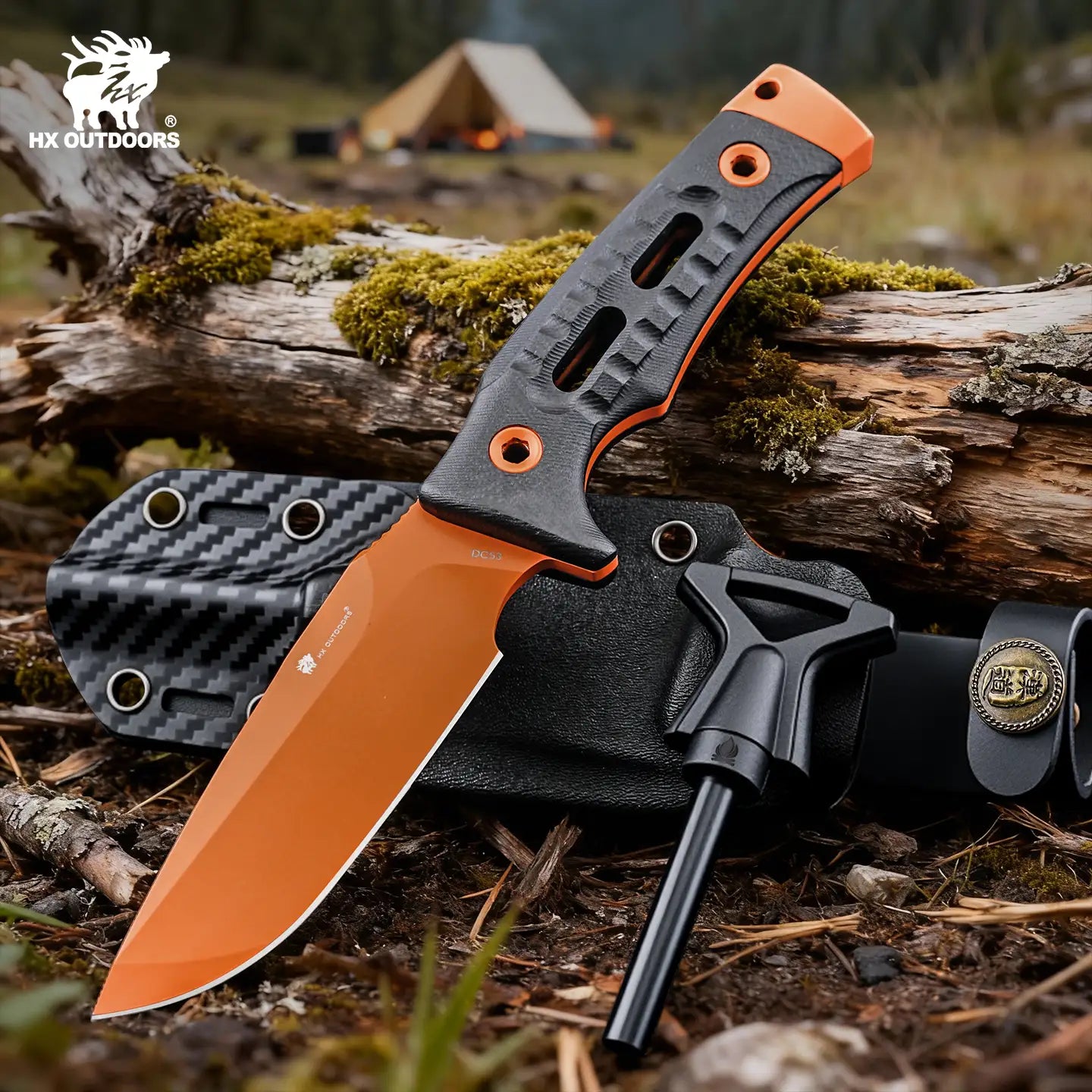 ROCK APEX Fixed Blade | 3.7" Orange DC53 Blade | Black G10 Handle | HX OUTDOORS TD-18C