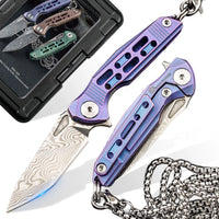 HX OUTDOORS MINI ARMORED | Pocket Knife | Liner Lock | 1.37" Damascus Blade | Pink Titanium Handle | EDC-005C MINI ARMORED