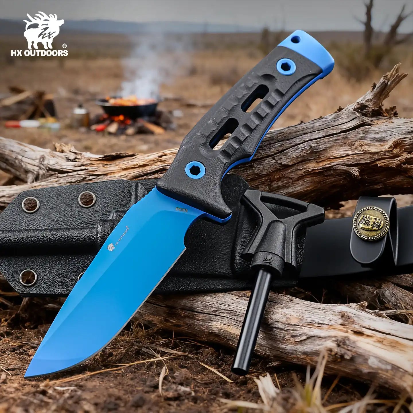 ROCK APEX Fixed Blade | 3.7" Blue DC53 Blade | Black G10 Handle | HX OUTDOORS TD-18L