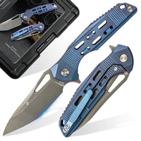 HX OUTDOORS ARMORED M | Pocket Knife | Liner Lock | 7.32" S35VN Blade | Blue Titanium Handle | ZD-022C ARMORED M