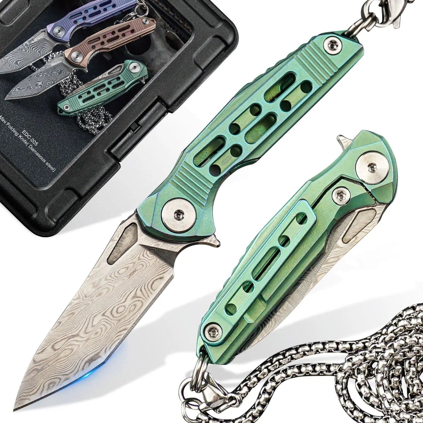 HX OUTDOORS MINI ARMORED | Pocket Knife | Liner Lock | 1.37" Damascus Blade | Blue Titanium Handle | EDC-005（副本） MINI ARMORED