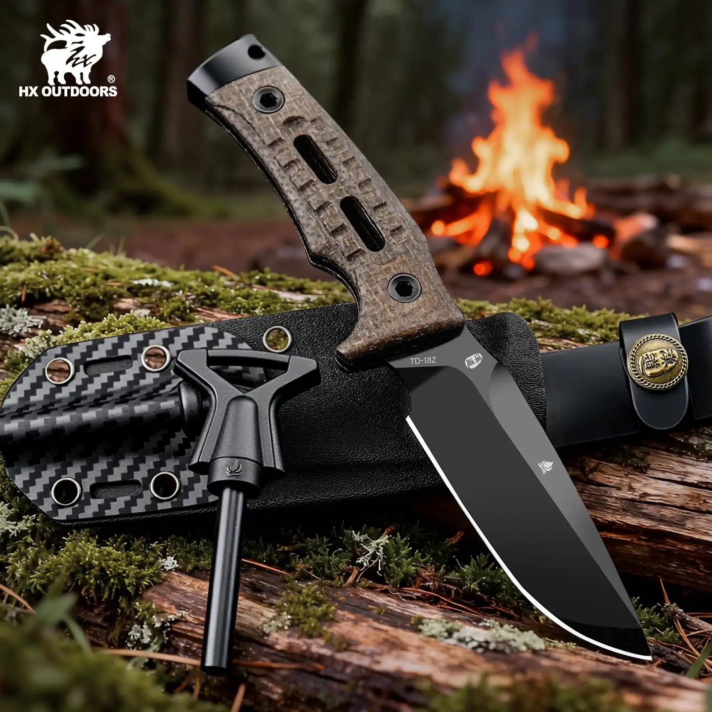 ROCK APEX Fixed Blade | 3.7" DC53 Blade | Brown Micarta Handle | HX OUTDOORS TD-18Z