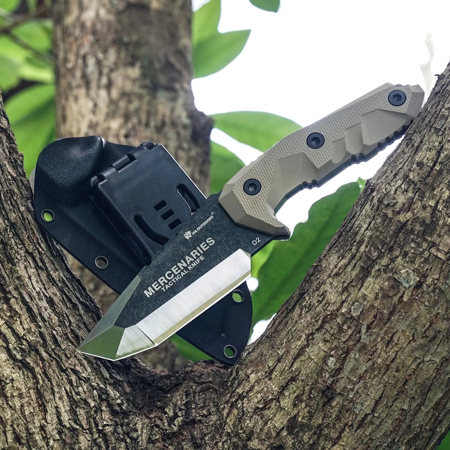 Fixed Blade HX OUTDOORS 3.54" D2 Brown G10 Handle Mercenary Tanto Full Tang Fixed Blade Knife for Camping Hunting Adventure Survival and EDC Tool Gifts D-165 from HX OUTDOORS