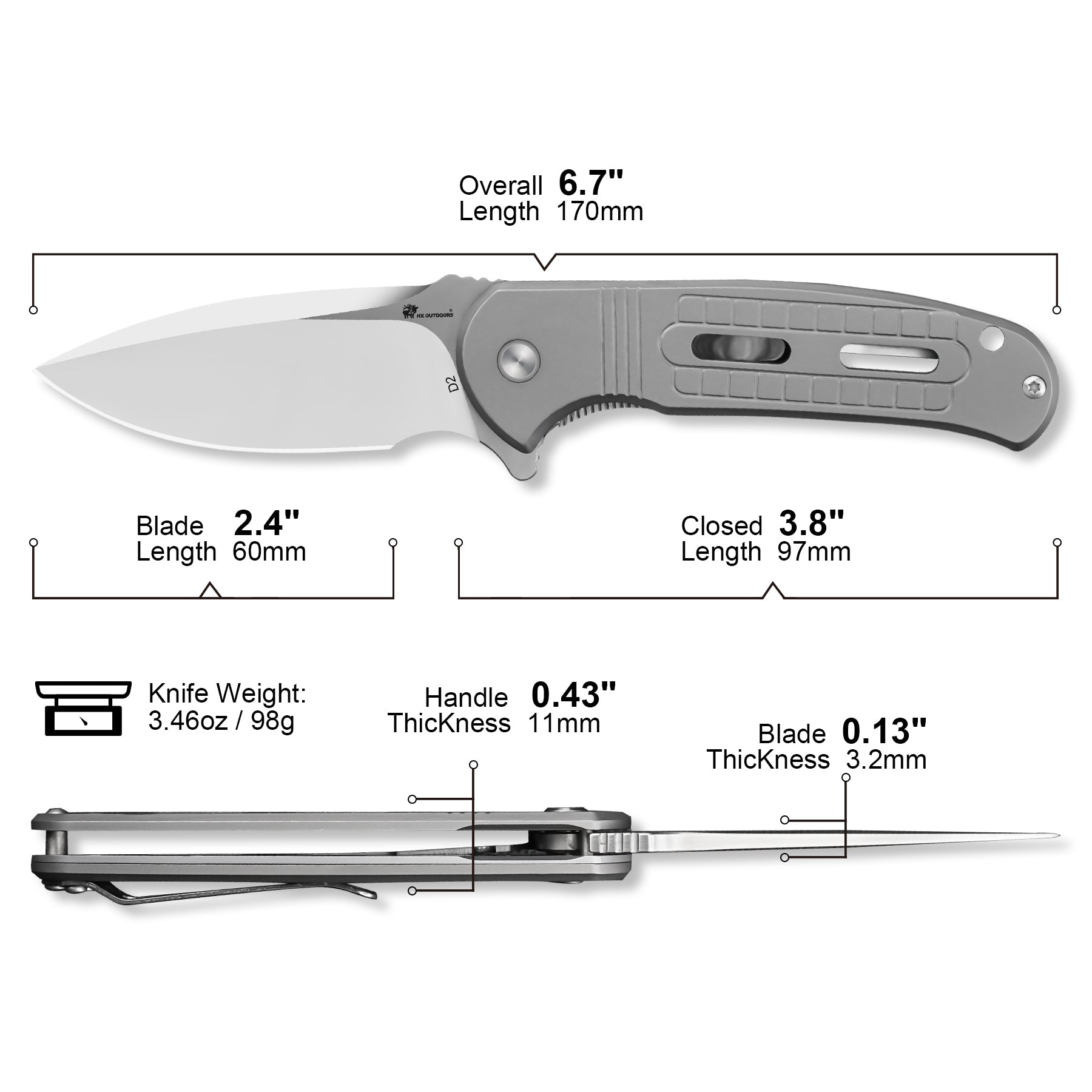 Pocket Knife ROCK SAPPHIRE | LINER LOCK | D2 | SILVER