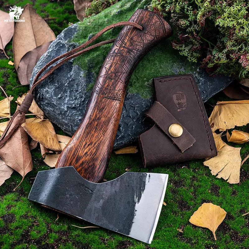 HX OUTDOORS TAROT SCOUT | Hatchet | 9.06" Overall Length | 65# Manganese Steel | Brown Merbau Handle | LY-090B MINI IRONSIDE
