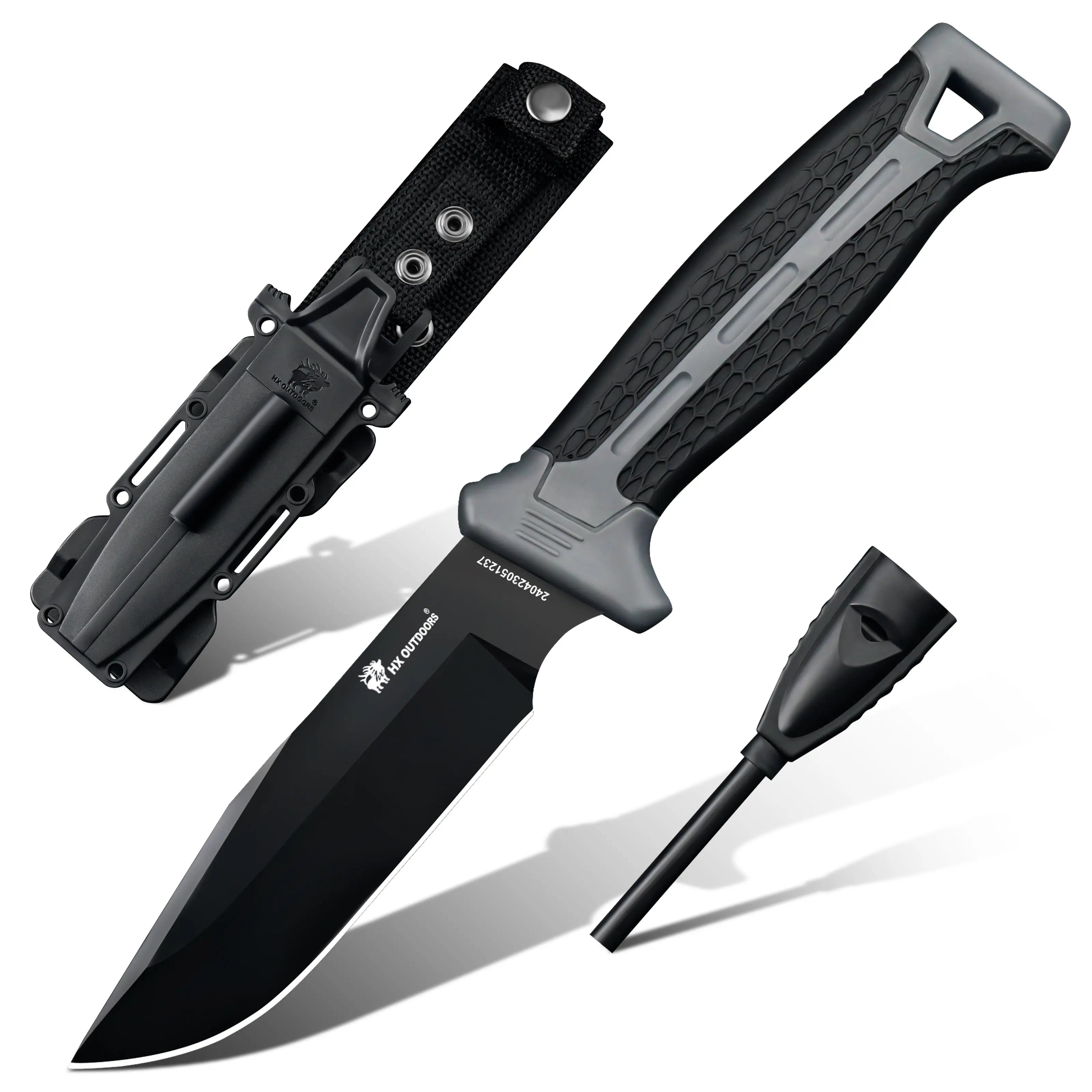 HOUND D2 Fixed Blade | Gray PP & TPR EDC Camping Knife