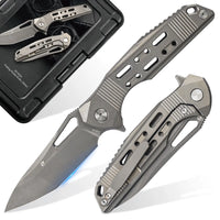 HX OUTDOORS ARMORED M | Pocket Knife | Liner Lock | 7.32" S35VN Blade | Silver Titanium Handle | ZD-022A ARMORED M