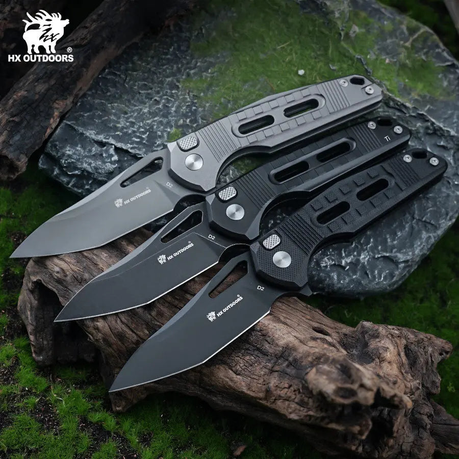 Pocket Knife HX OUTDOORS REINFORCED ROCK ONYX 2.87" D2 BUTTON LOCK Titanium alloy Tactical Folding Knife  Camping, Hunting, And Outdoors ZD-104C-S from HX OUTDOORS