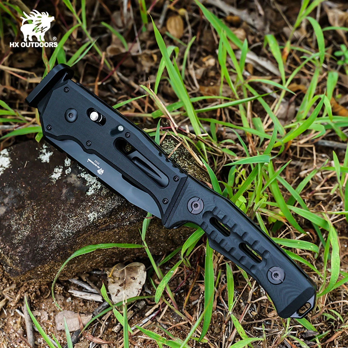 HX OUTDOORS FALCILUX | Folding Hatchet | 9.25" Overall Length | DC53 Blade | BLACK G10 Handle | FT-19 FALCILUX