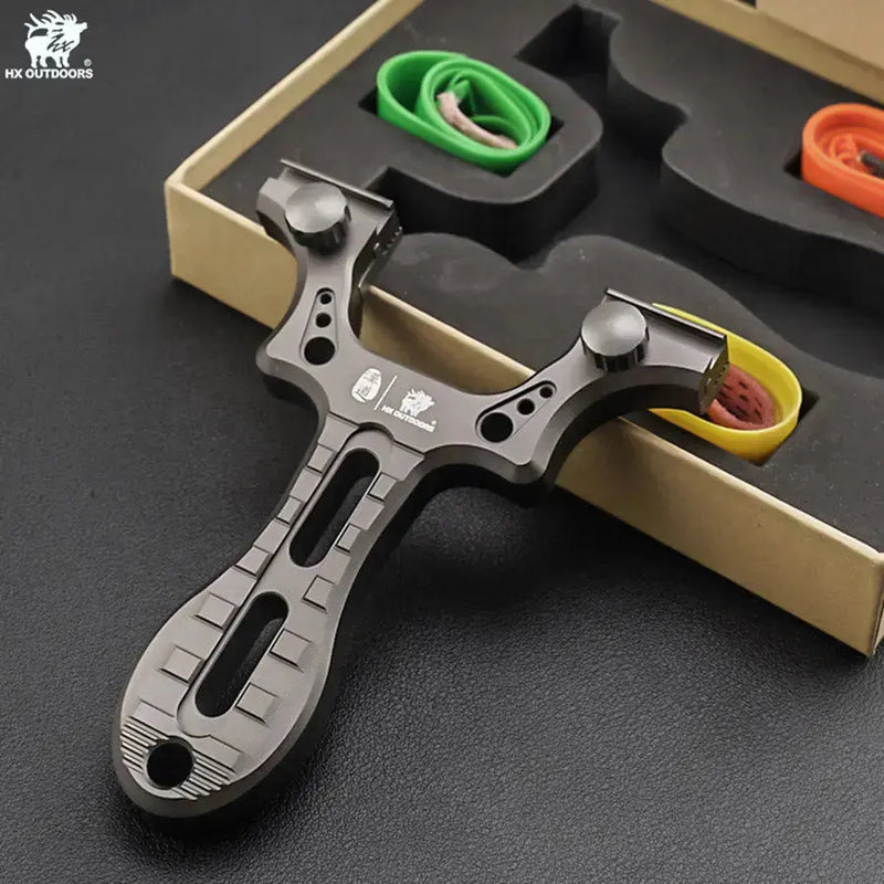 ACCURION Slingshot Silver Aluminum | Portable Hunting Catapult