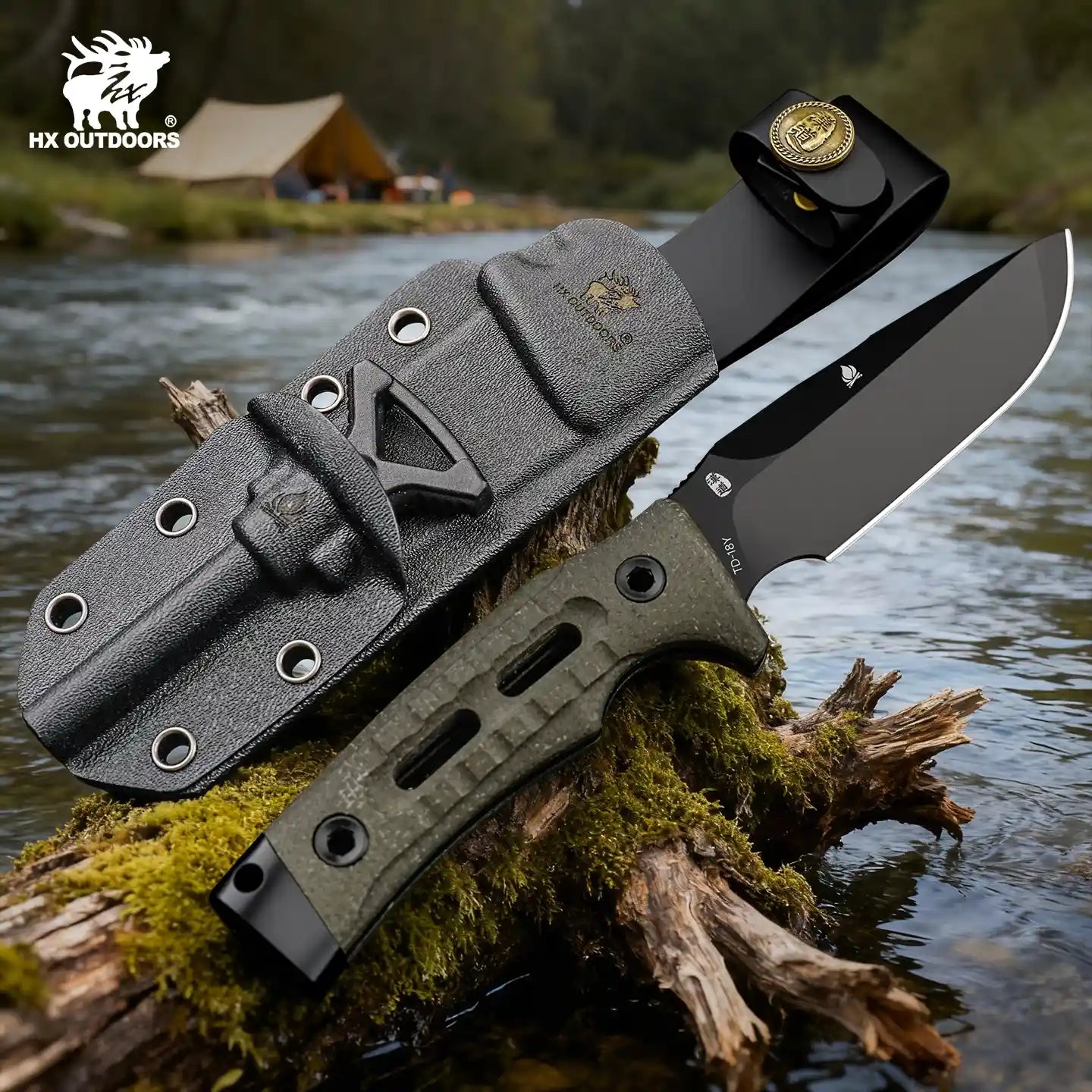 ROCK APEX Fixed Blade | 3.7" DC53 Blade | Green Micarta Handle | HX OUTDOORS TD-18Y