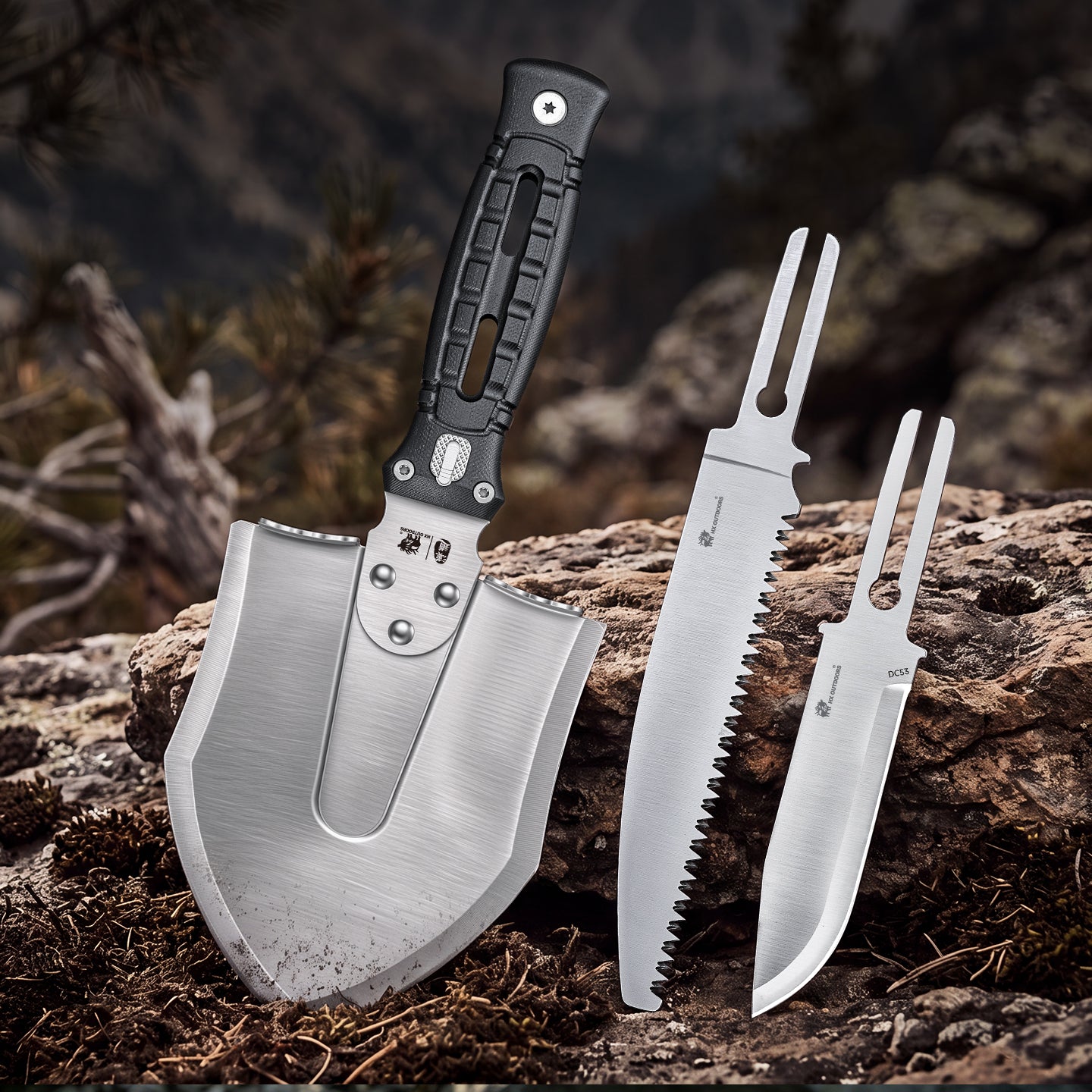 ROCK APEX Wild Trek 3-in-1 Tool Kit | 3.78" DC53 Blade | G10 Handle | HX OUTDOORS GBC-68