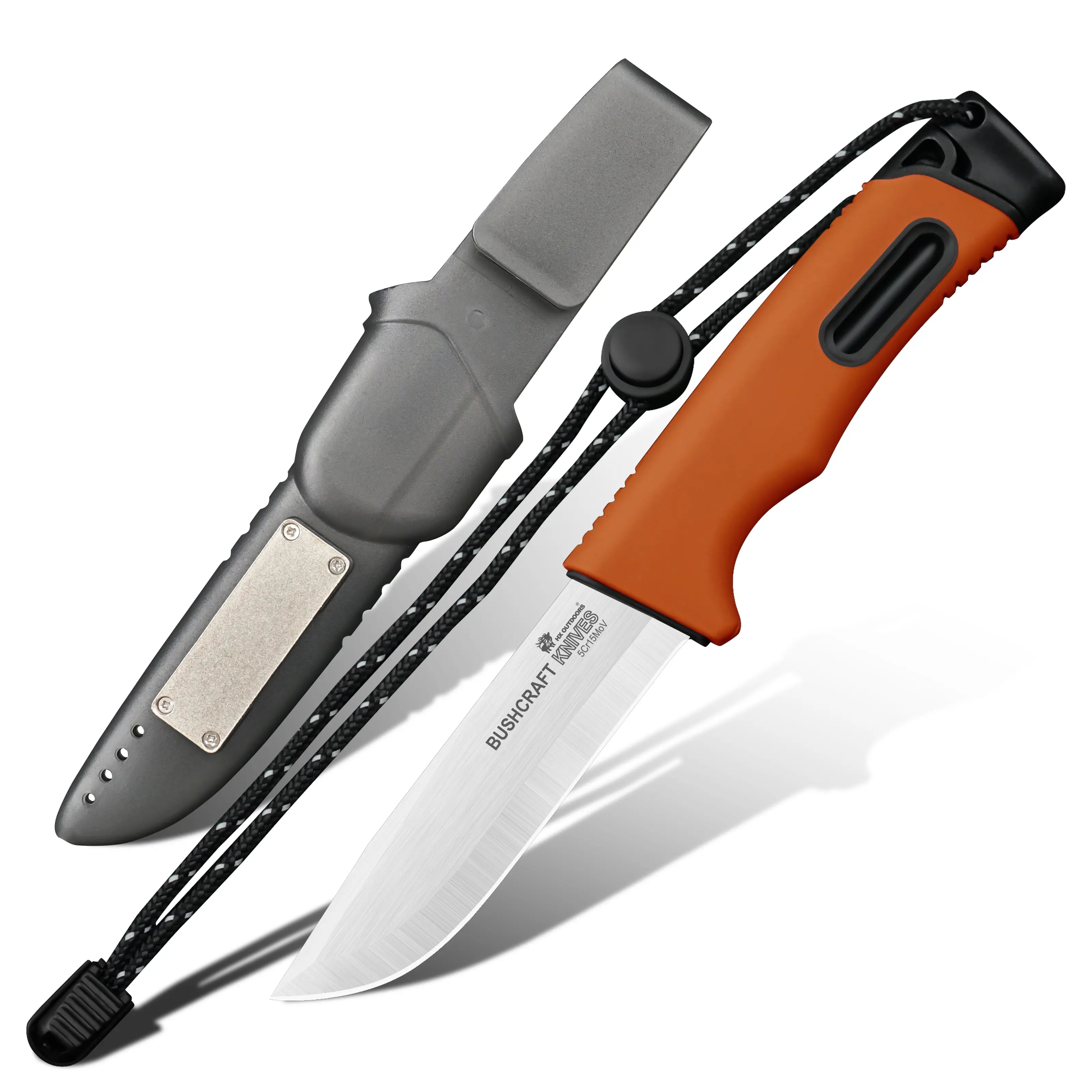 HX OUTDOORS SURVIVAL MASTER 4 | Hoja fija | Hoja de 9,5 cm 5Cr15 | Mango de PP negro y TPR naranja | TD-21C