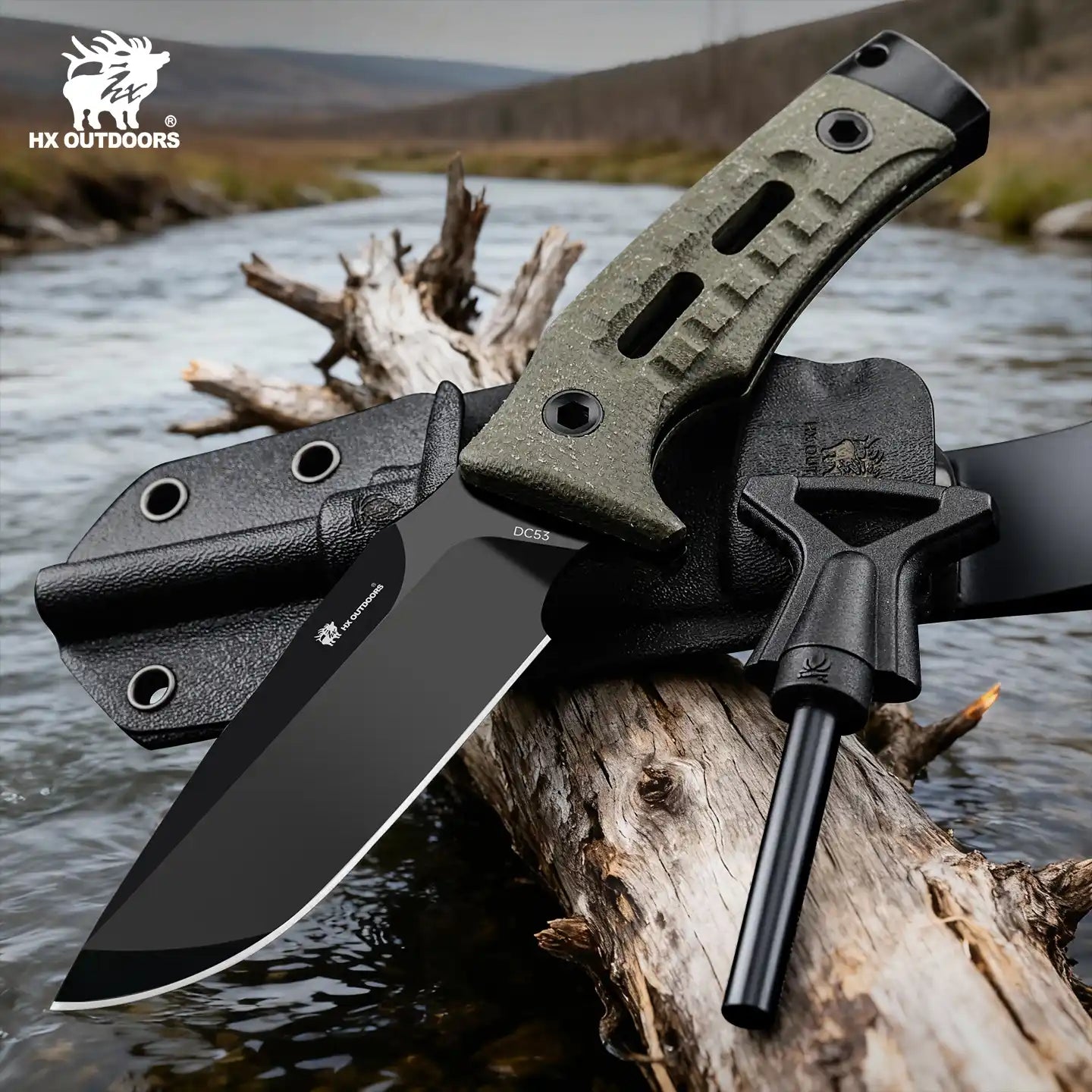 ROCK APEX Fixed Blade | 3.7" DC53 Blade | Green Micarta Handle | HX OUTDOORS TD-18Y