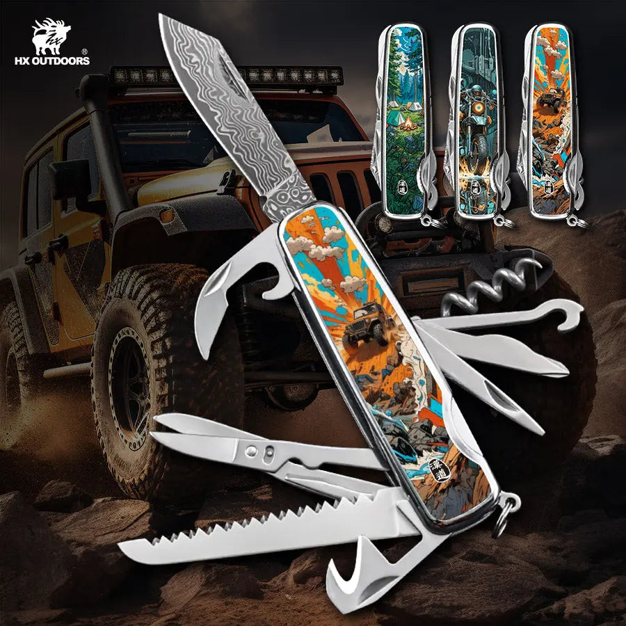 Multi-tool HX OUTDOORS DAMASK TRAILFOR 2.2" Damask Steel VG10 Multi-tool Knife Camping Outdoor DD-14C from HX OUTDOORS
