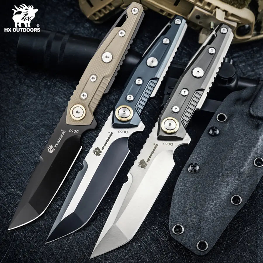 Fixed Blade HX OUTDOORS 3.86" DC53 Gray Aluminum Handle MECHTITAN Fixed Blade Knife Sharp Camping Survival Hiking Knives D-220A from HX OUTDOORS