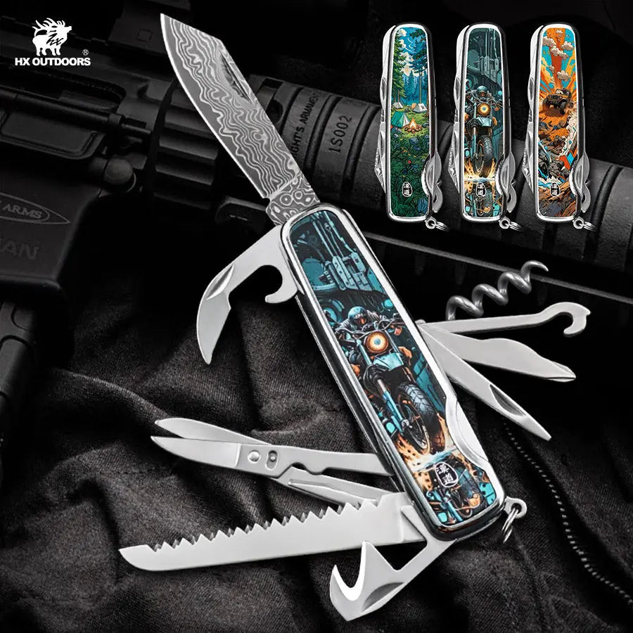 Multi-tool HX OUTDOORS DAMASK MOTORIX 2.2" Damask Steel VG10 Multi-tool Knife Camping Outdoor DD-14A from HX OUTDOORS