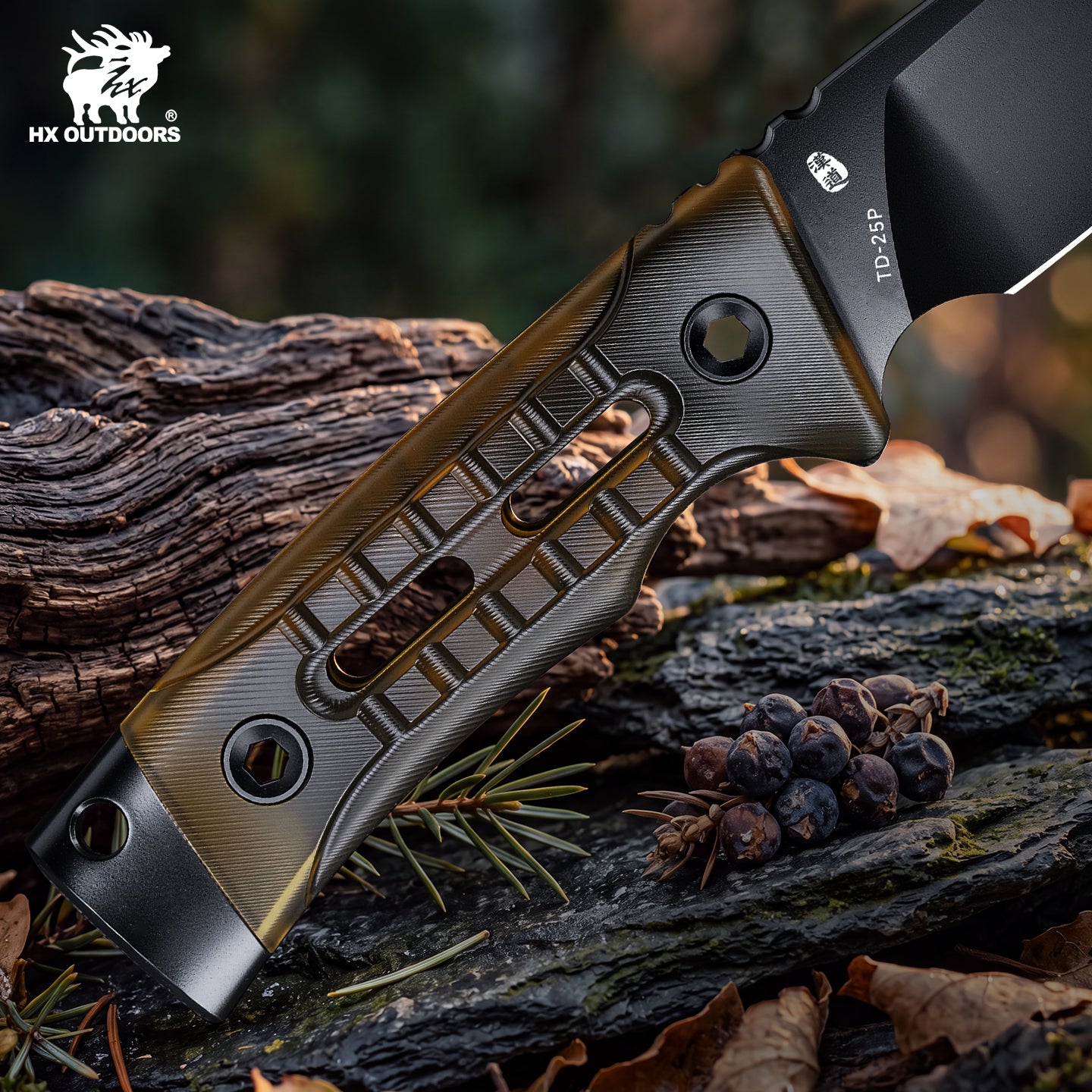 ROCK APEX SE Fixed Blade | 3.15" Black Titanium Coating DC53 Blade | PEI Handle | HX OUTDOORS TD-25P