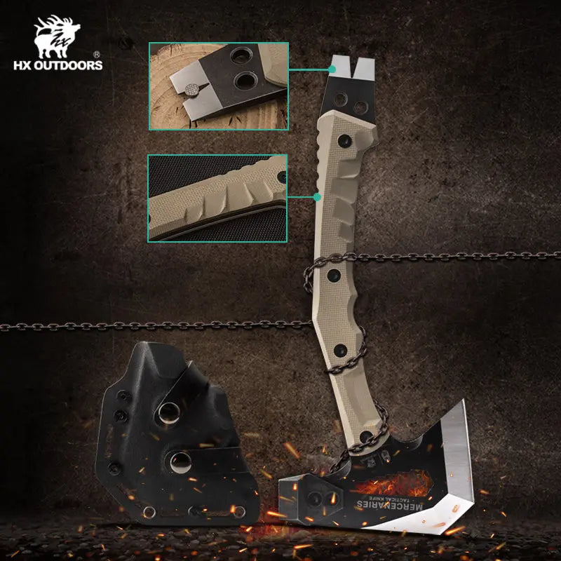 Camping Hatchet HX OUTDOORS M.E. 13" Bushcraft Full-Tang Tatical Battle Axe For Survival Outdoor Adventures | 440 Stainless Steel & Non-Slip G10 Handle | FT-02 from HX OUTDOORS
