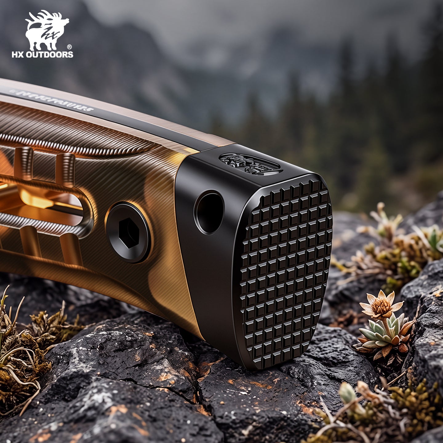 ROCK APEX SE Fixed Blade | 3.15" Black Titanium Coating DC53 Blade | PEI Handle | HX OUTDOORS TD-25P