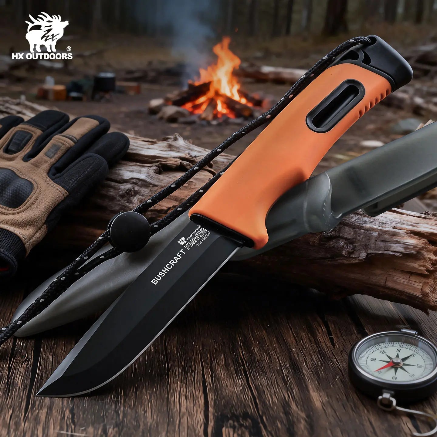 SURVIVAL MASTER 4 Fixed Blade | 3.74″ Matte Black Titanium Coating 5Cr15 Blade | Black PP & Orange TPR Handle | TD-21F