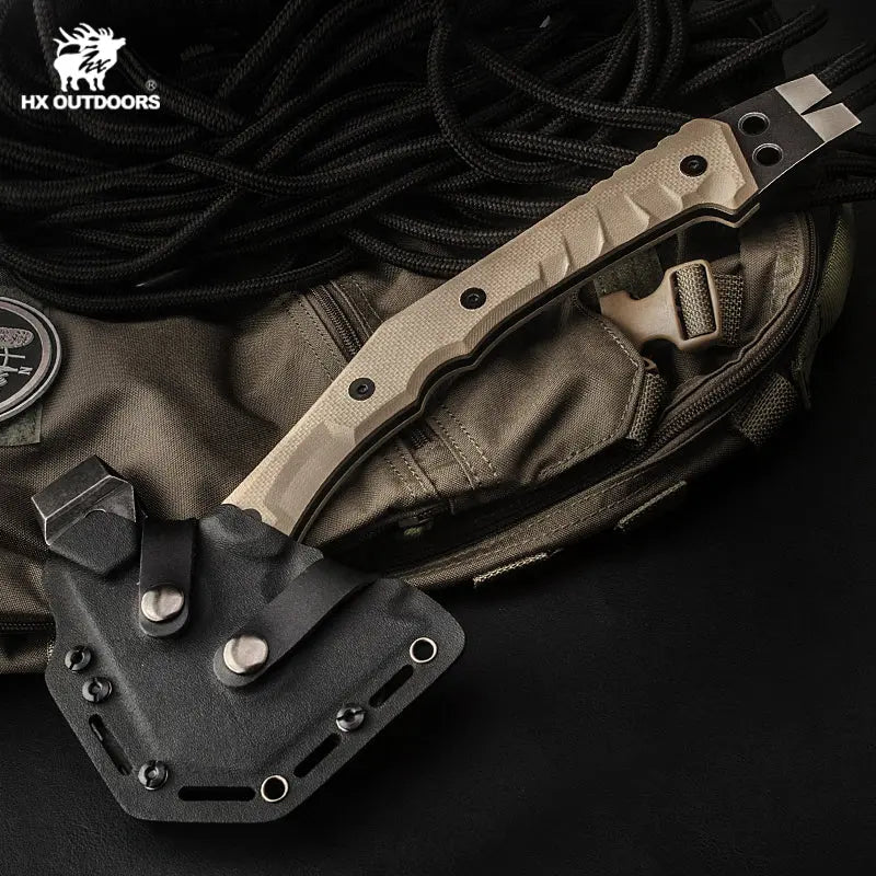 Camping Hatchet HX OUTDOORS M.E. 13" Bushcraft Full-Tang Tatical Battle Axe For Survival Outdoor Adventures | 440 Stainless Steel & Non-Slip G10 Handle | FT-02 from HX OUTDOORS
