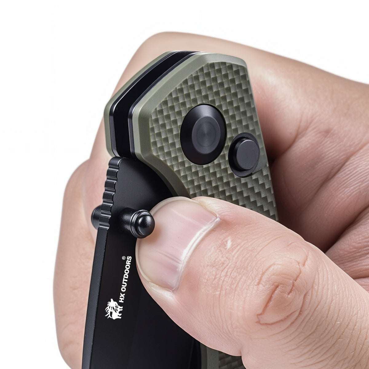 SCOUT | Pocket Knife | Button Lock | 2.68" 14C28N Black Blade | Military Green G10 Handle | HX OUTDOORS ZD-127A-S