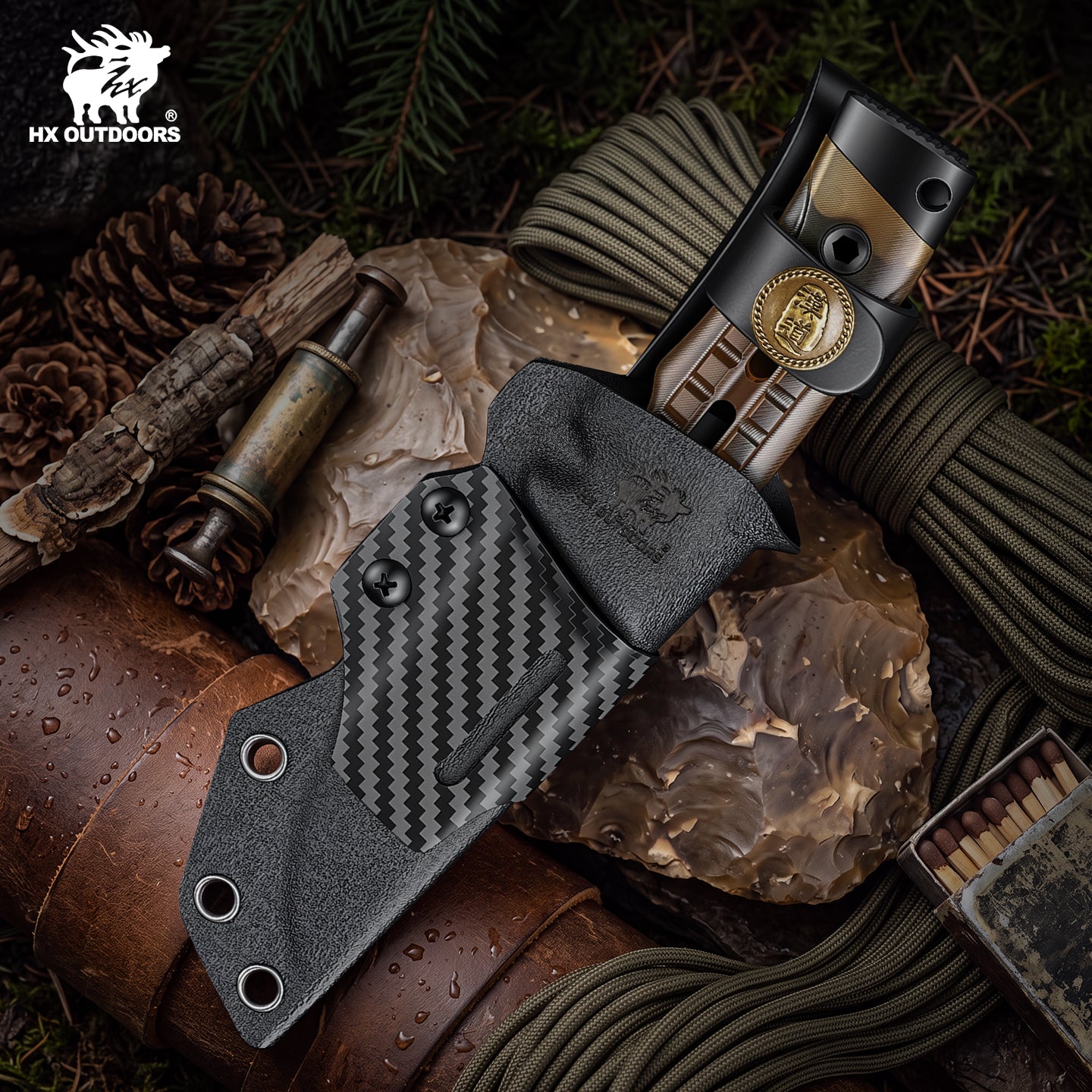 ROCK APEX SE Fixed Blade | 3.15" Black Titanium Coating DC53 Blade | PEI Handle | HX OUTDOORS TD-25P