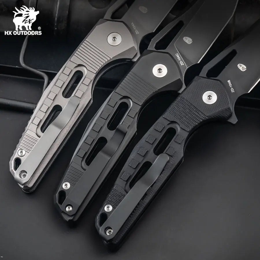 Pocket Knife HX OUTDOORS REINFORCED ROCK ONYX 2.87" D2 BUTTON LOCK Titanium alloy Tactical Folding Knife  Camping, Hunting, And Outdoors ZD-104C-S from HX OUTDOORS