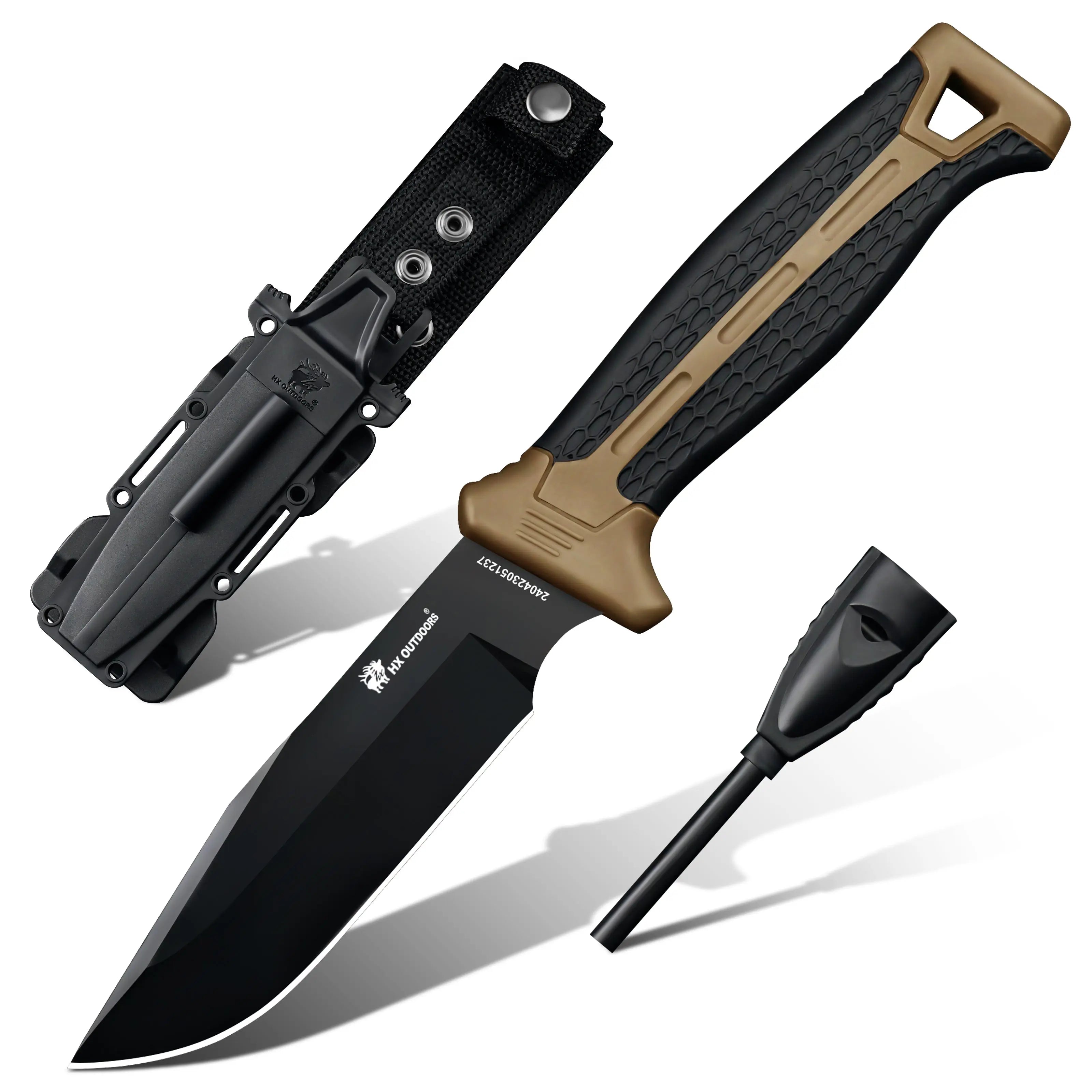 Fixed Blade HX OUTDOORS 4.33" D2 Brown PP & TRP Handle Hound Survival Fixed Blade Hunting Knife Adventure Survival Tools D-305A from HX OUTDOORS