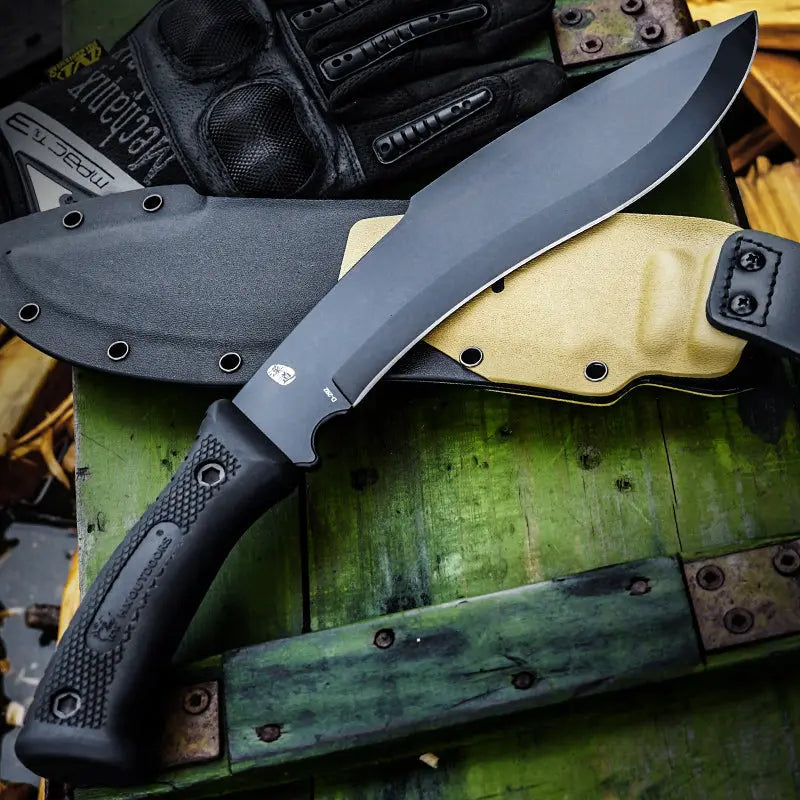 Bush Tool HX OUTDOORS 8.27" D2 Black Rubberized Handle The Mountain Bush Tool Fixed Blade Knife Wilderness Survival D-292 from HX OUTDOORS