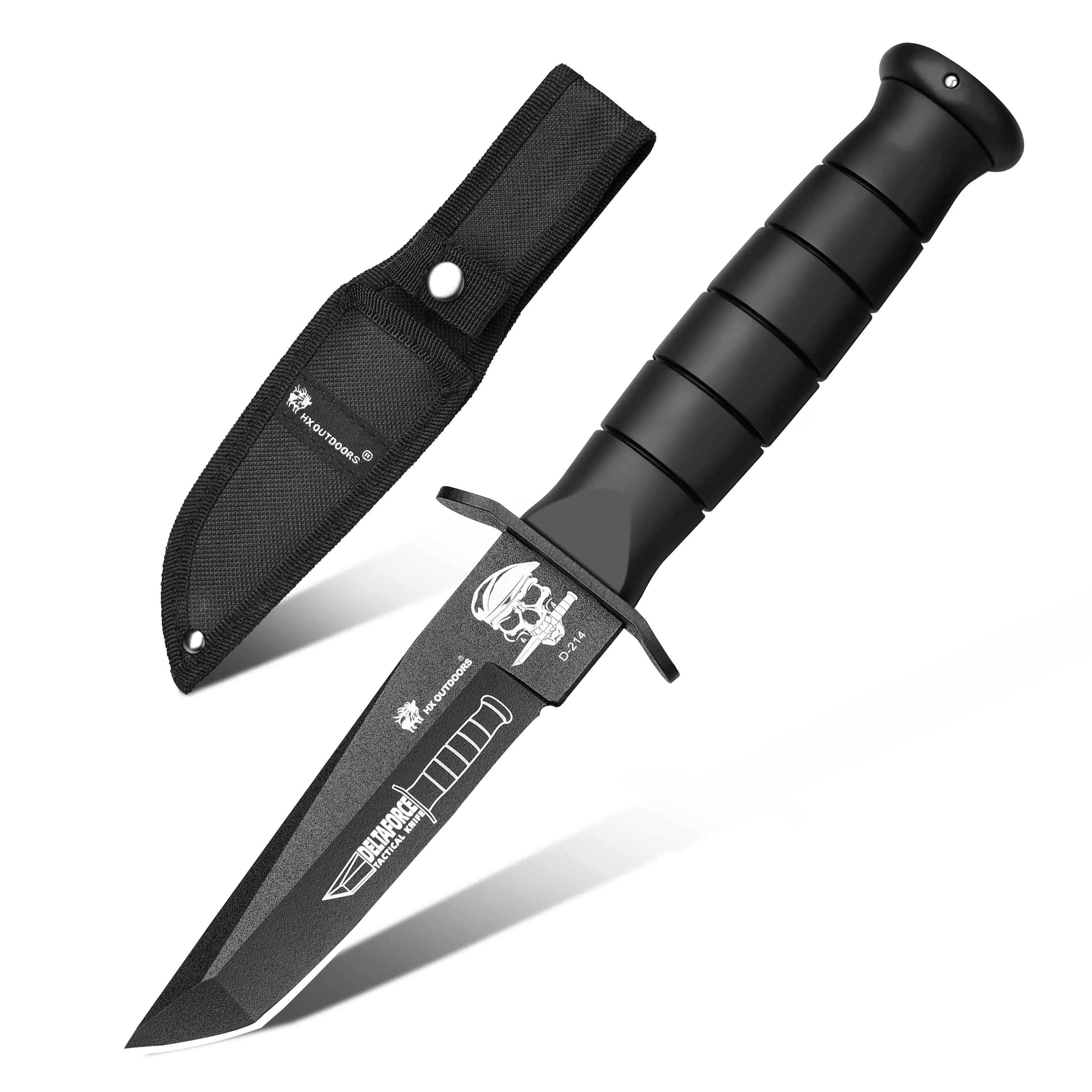 Fixed Blade HX OUTDOORS Delta 3.77" 440 Black Rubber Handle Tanto Full Tang Fixed Blade Knife for Camping Hunting Adventure Survival and EDC Tool Gifts D-214 from HX OUTDOORS