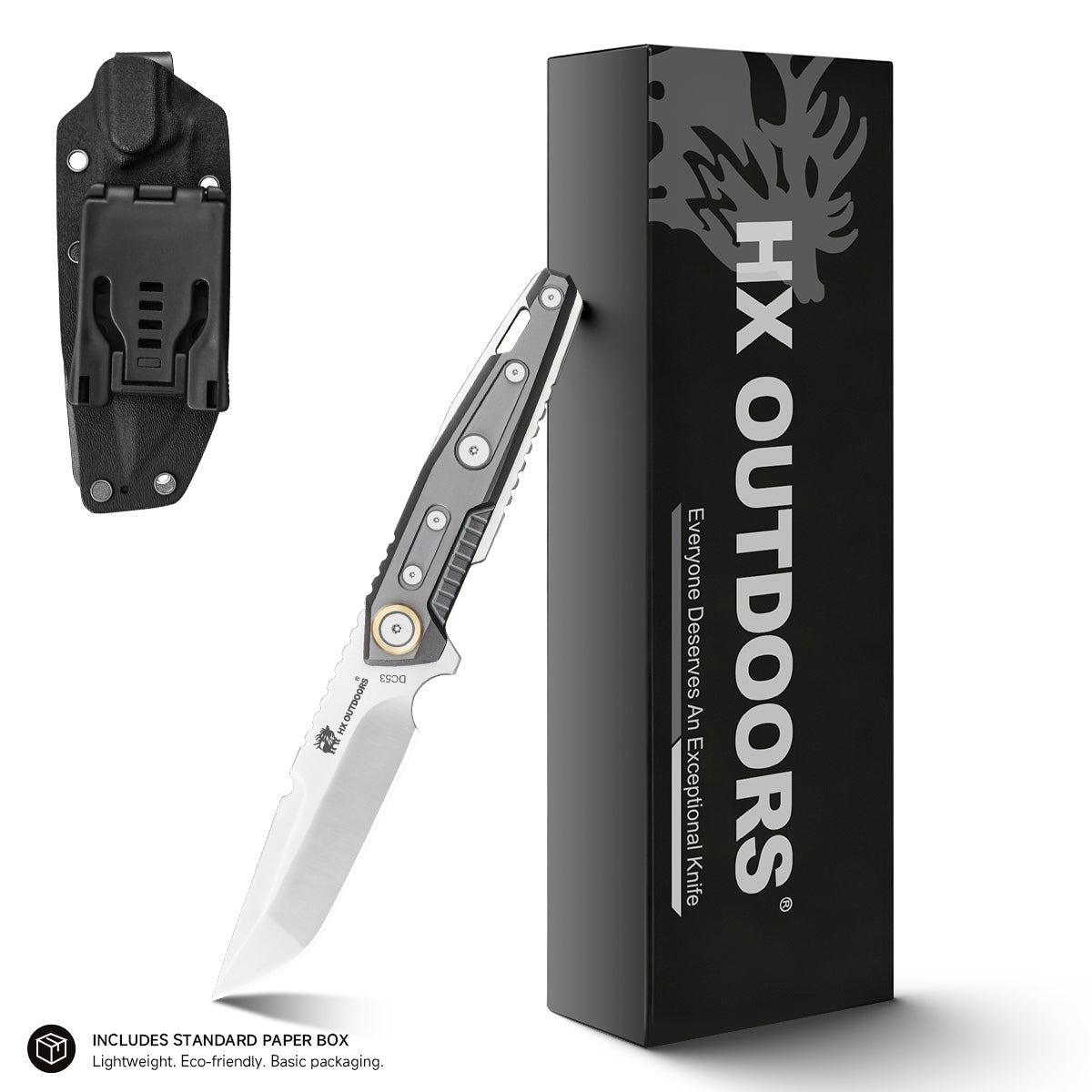 MECHTITAN Fixed Blade | 3.86" DC53 Blade | Gray Aluminum Handle | HX OUTDOORS D-220A