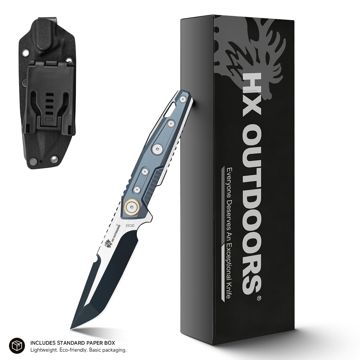 MECHTITAN DC53 Fixed Blade | Blue Aluminum EDC Camping Knife