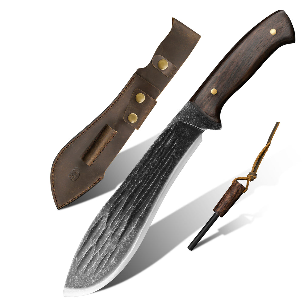 Bush Tool HX OUTDOORS 8.26" Bush Tool Manganese Steel Walnut Handle CHEF HERO Forged Willow Fixed Blade Knife for Outdoor Survival and EDC D-235 from HX OUTDOORS
