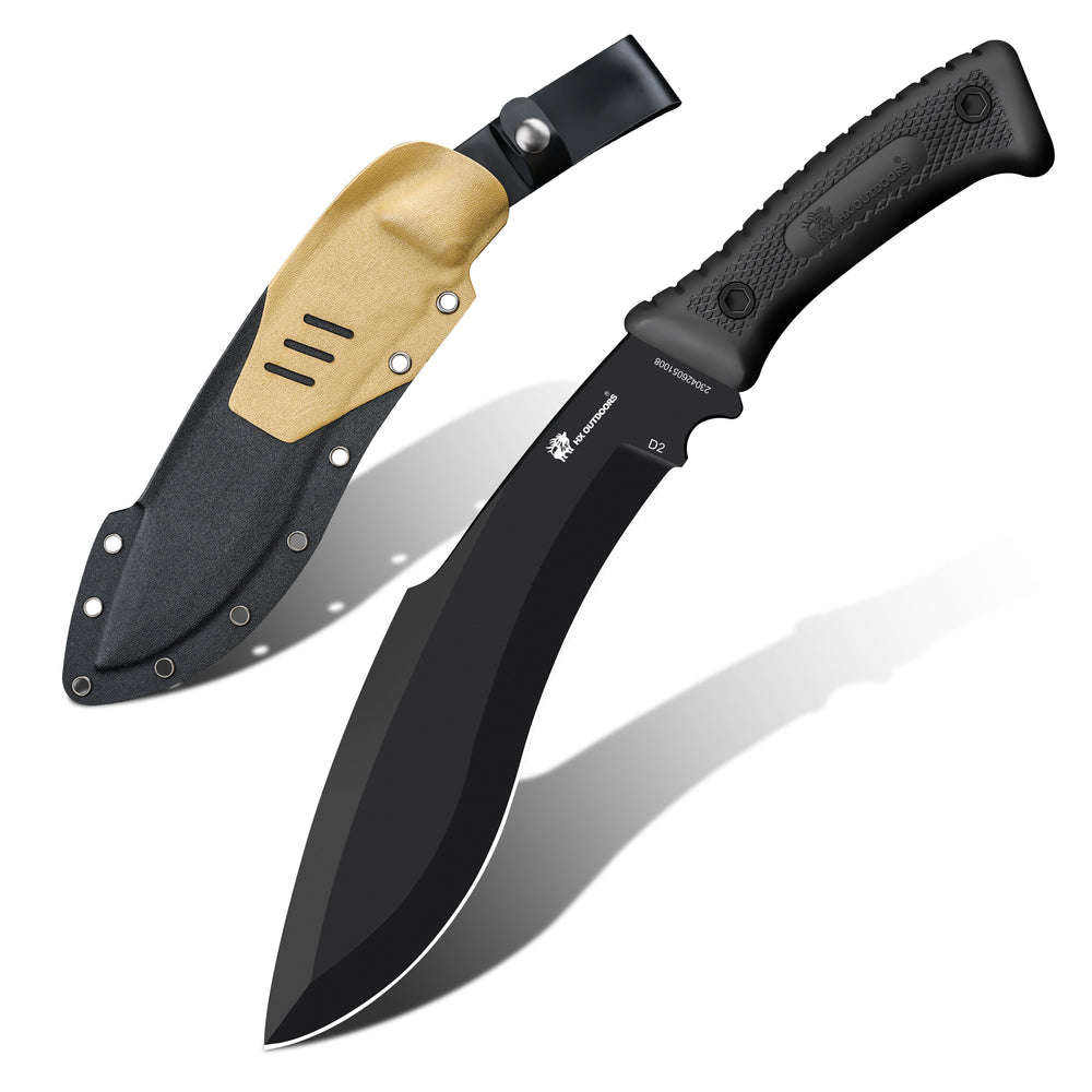 Bush Tool HX OUTDOORS 8.27" D2 Black Rubberized Handle The Mountain Bush Tool Fixed Blade Knife Wilderness Survival D-292 from HX OUTDOORS